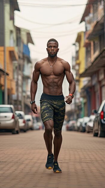 African man running in the city male runner