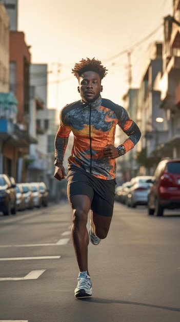 African man running in the city male runner