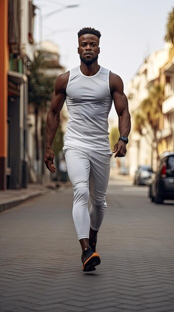 African man running in the city male runner