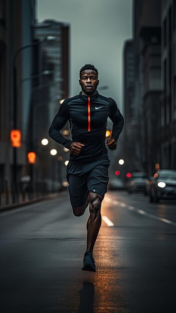 Photo african man running in the city male runner