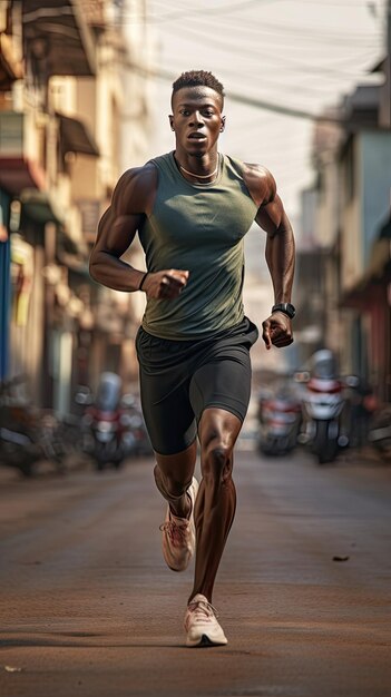 African man running in the city male runner