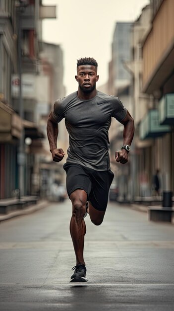 Photo african man running in the city male runner