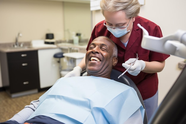 african man visiting the dentist bokeh style background