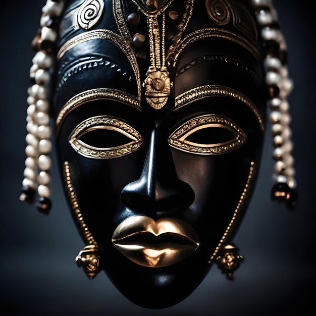 Photo african mask wood authentic native and a little bit dark on black background