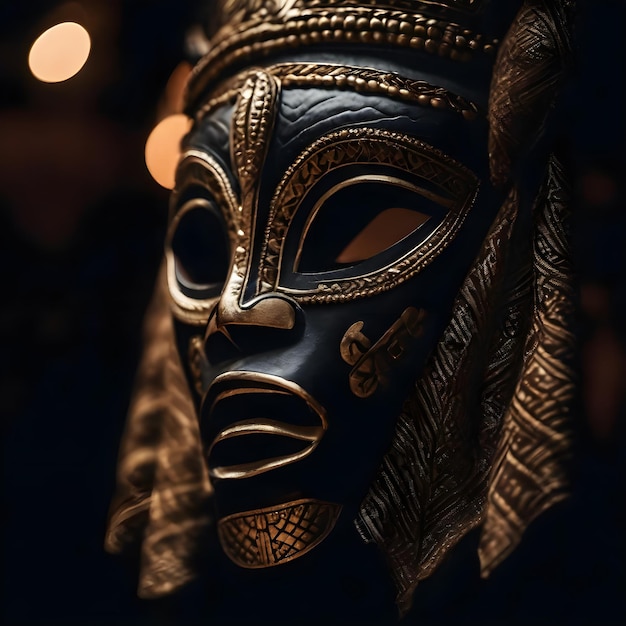 Photo african mask wood authentic native and a little bit dark on black background