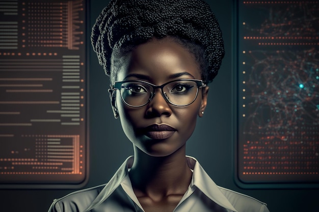 African medical scientist female portrait on dark background AI Generation