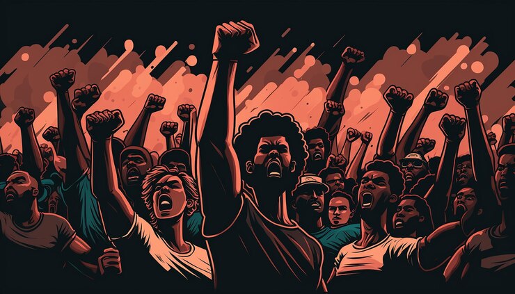 African men at the rally fighting for rights and equality Generative AI