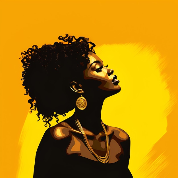 African Motifs Beautiful african american woman in ethnic attire on a yellow background face Portraits Black history month