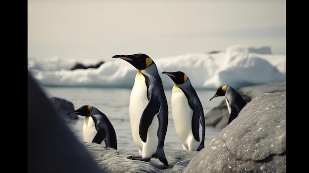 African penguins on a beach Illustration AI GenerativexA