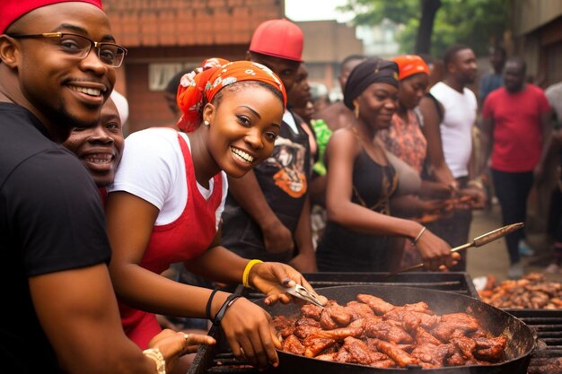 African people getting some street food | Premium AI-generated image