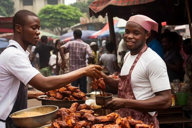 African people getting some street food | Premium AI-generated image