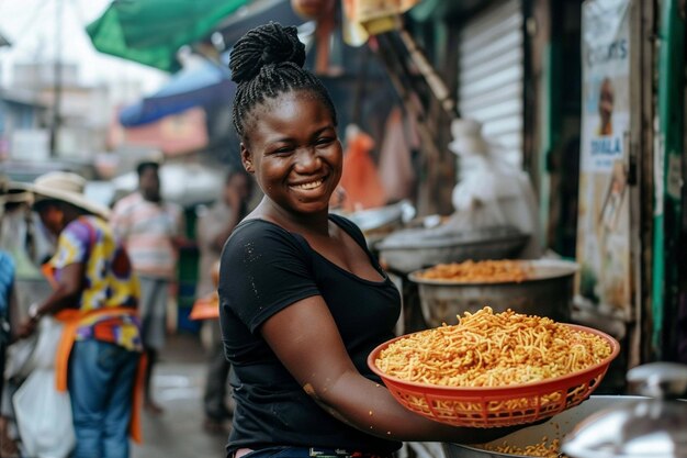 Premium Photo | African person getting some street food