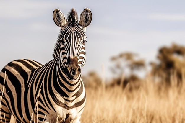 african plains zebra on the dry brown savannah grass