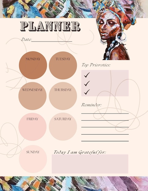 Photo african planner printable template digital blank page