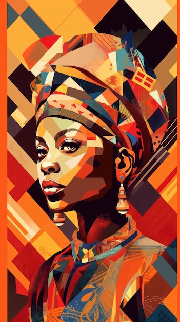 Африканская принцесса со смелыми геометрическими формами и узорами Генеративный ИИ