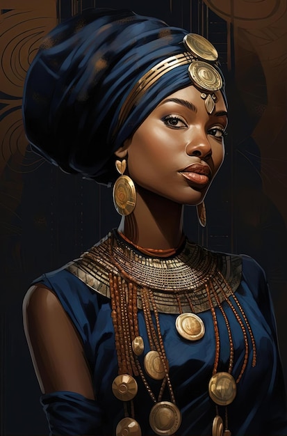 african princess with large earrings in the style of graphic designinspired illustrations