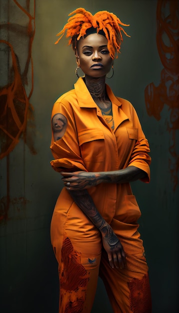 African prisoner in orange robe fictional character ai generated