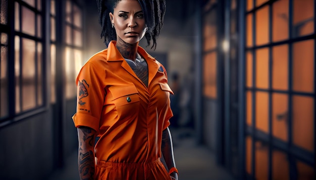 Photo african prisoner in orange robe fictional character ai generated