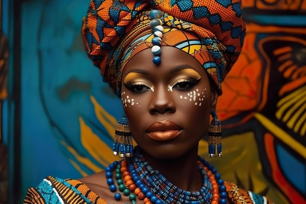 African queen A close up of a person with a face painted AI generative