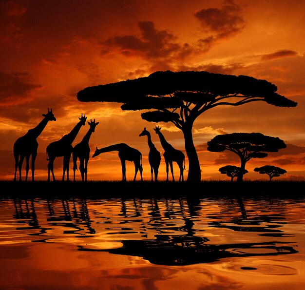 Photo african safari sunrise landscape