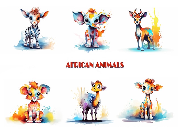 African savannah cartoon animals set Post processed AI generated image