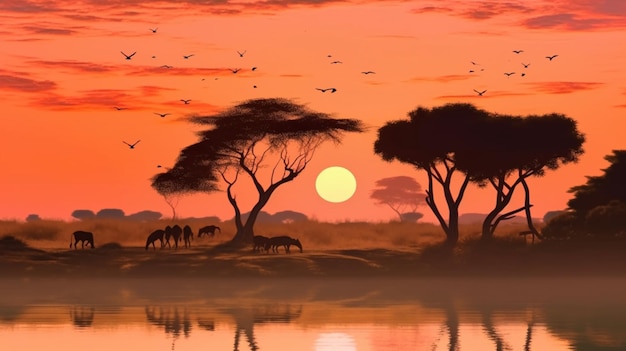 An african savannah landscape scene with safari animal generative ai