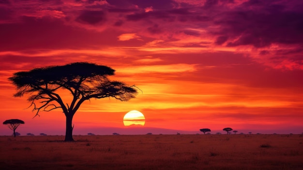 野生動物を背景にしたアフリカの夕暮れ