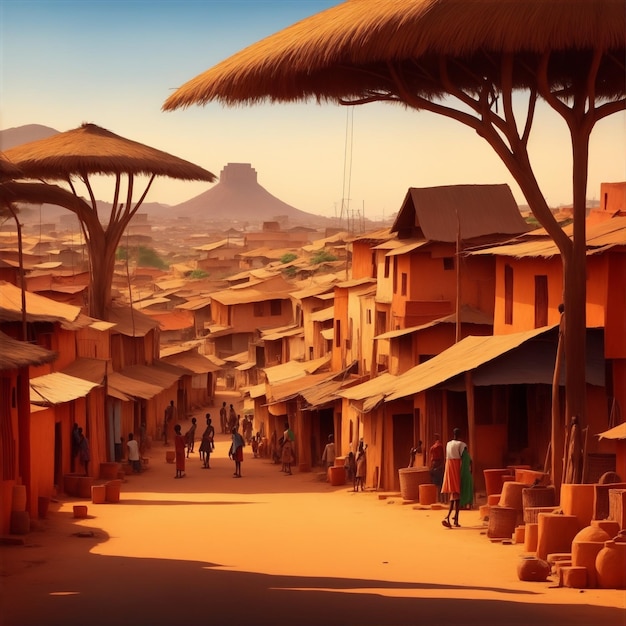 Photo african town background with blue sky