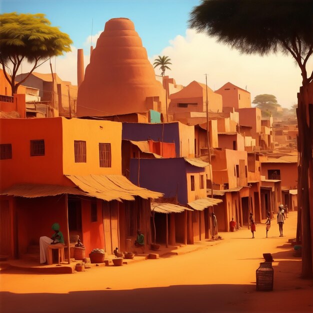 african town background with blue sky