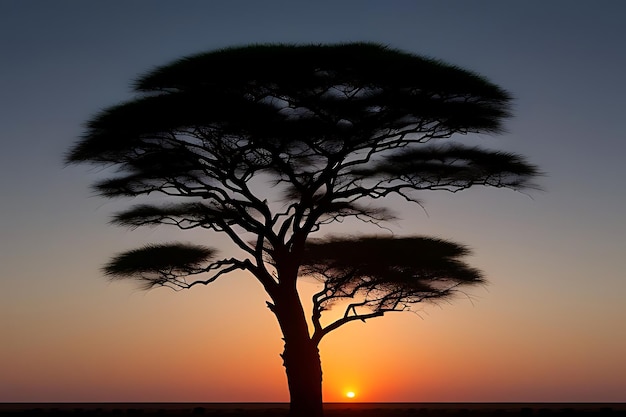 アフリカの木の夕暮れの景色