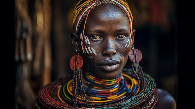 전통 구리의 아름다움과 다양성을 포착한 아프리카 부족의 친밀하고 강력한 인물 사진