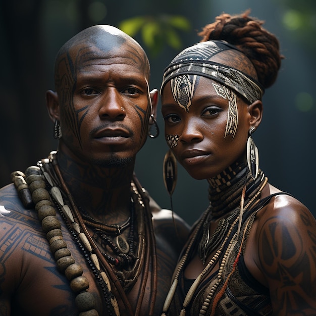 African Tribes with Blue Tatoos on face