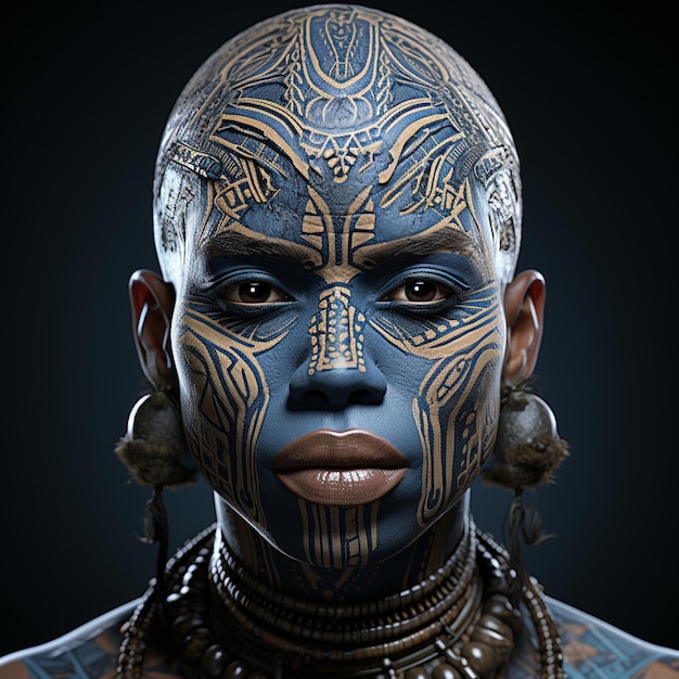 Photo african tribes with blue tatoos on face