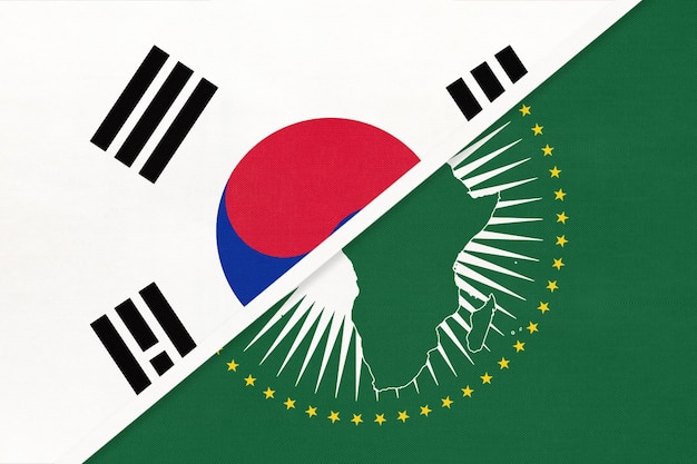 사진 아프리카 연합과 한국 또는 섬유 아프리카 대륙의 한국 국기 대 한국 상징