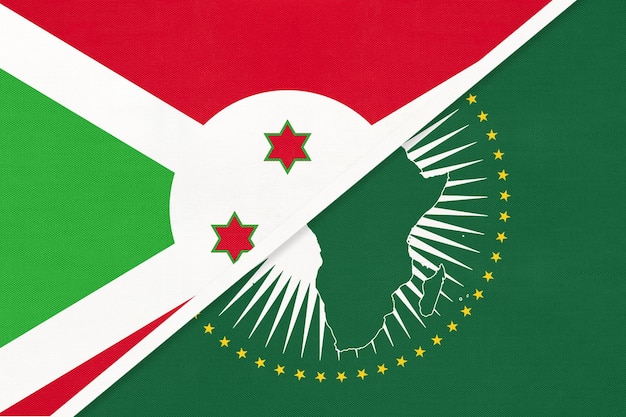 African Union and Burundi national flag from textile Africa continent vs Burundian symbol