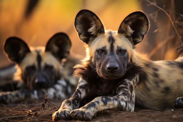 African wild dogs resting after a hunt