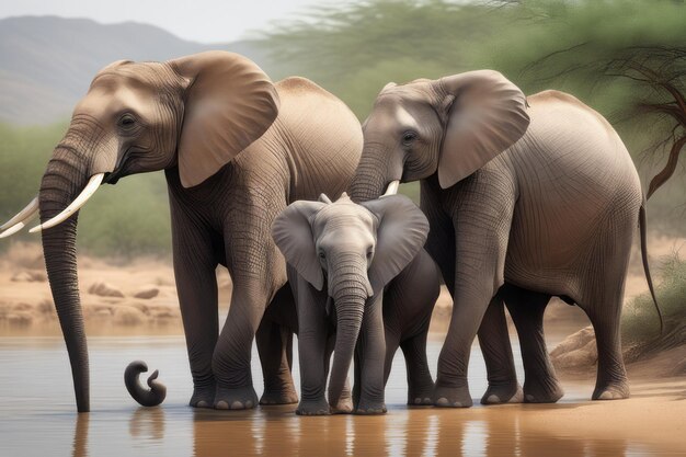 African wild elephant in water Africa African wild elephant in water African elephants in the