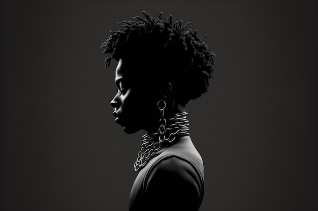 African woman on a black background in chains racism black history month