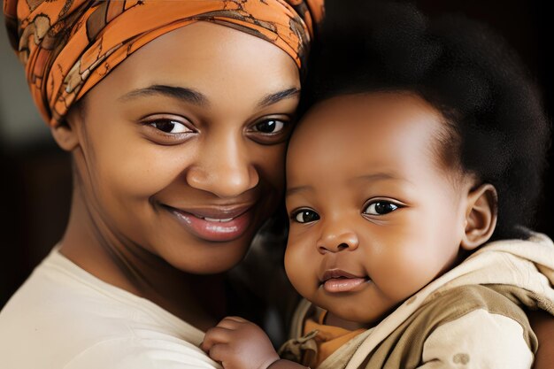 African woman hugging her baby