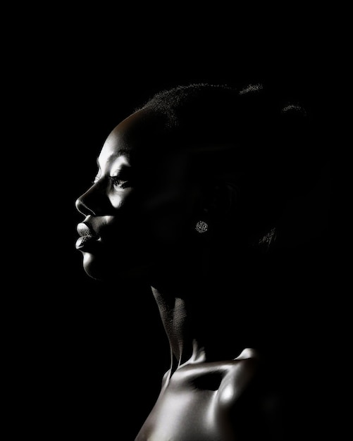 an african woman in silhouette against a black background