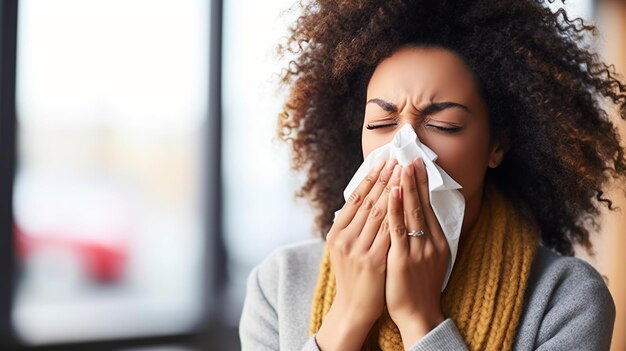 African woman sneezing Generated with AI