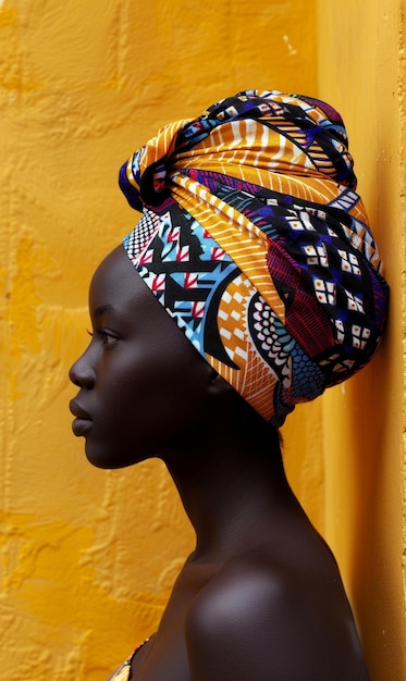터반을 입은 아프리카 여성, 전통적인 옷과 인테리어, 다채로운 옷을 입은 보석을 입은 소녀, 검은색, 아름다운 피부, 아프리카 민족성을 유지하는