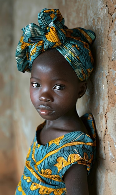 African woman in a turban traditional clothing and interior A girl with jewelry in colored clothes black beautiful skin and retaining her African ethnicity