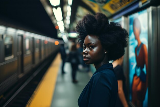 African woman waiting in the metro