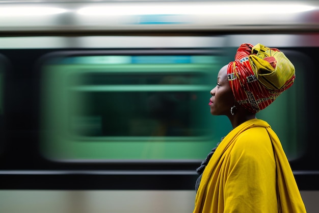 An African woman waits in the metro