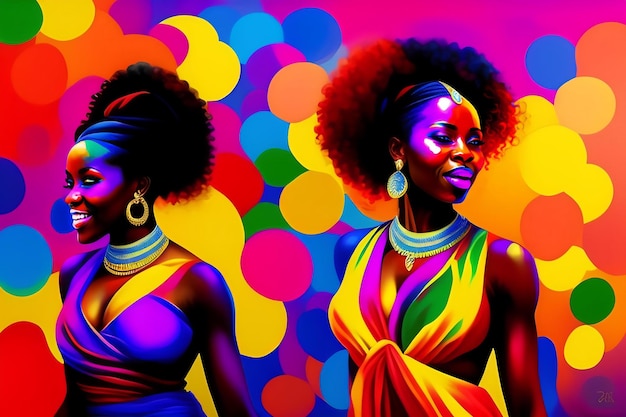 African women dancers Joyful celebration in colorful abstract art painting