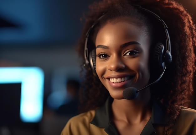 African women operator woman agent with headsets working in a call center