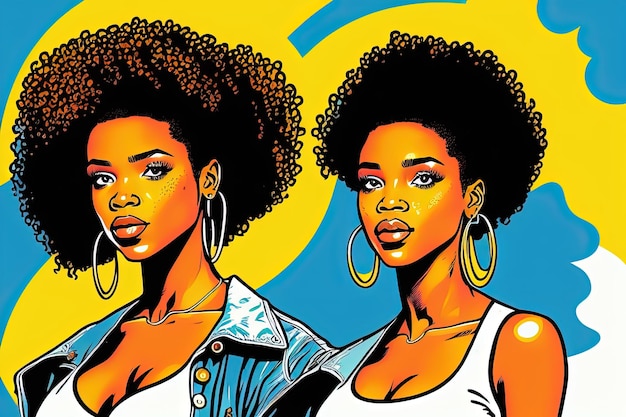 AfricanAmerican and Caribbean women on a colorful psychedelic background for a billboard