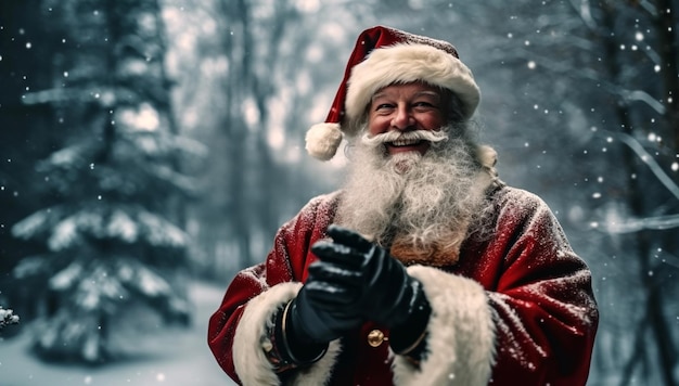 Africanamerican santa claus black afro santa in white snow landscape happy smiling portrait merry