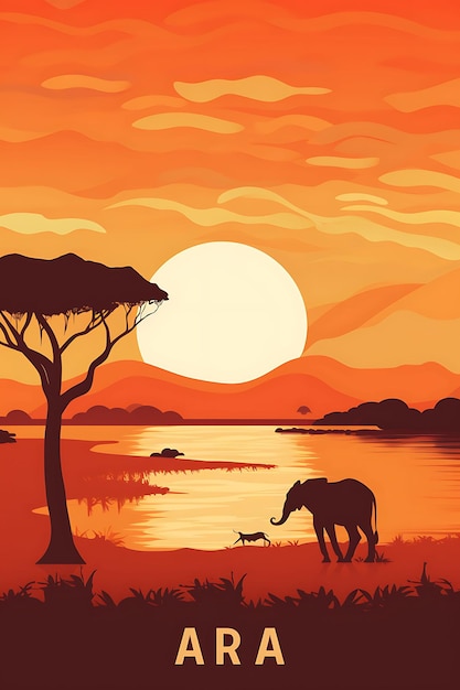 Afrika-dag met safari-landschap Tan Earth Tones Style Wildl Internationale Dag Creatieve Posterkunst